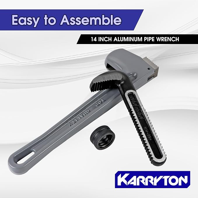14 Inch Aluminum Pipe Wrench, 2-3/4"/70mm Adjustable Cr-Mo Jaw Opening Heavy Duty Aluminum Straight Handle Plumbing Wrenches, Perfect Plumbers Tool Exceed GGG Standard