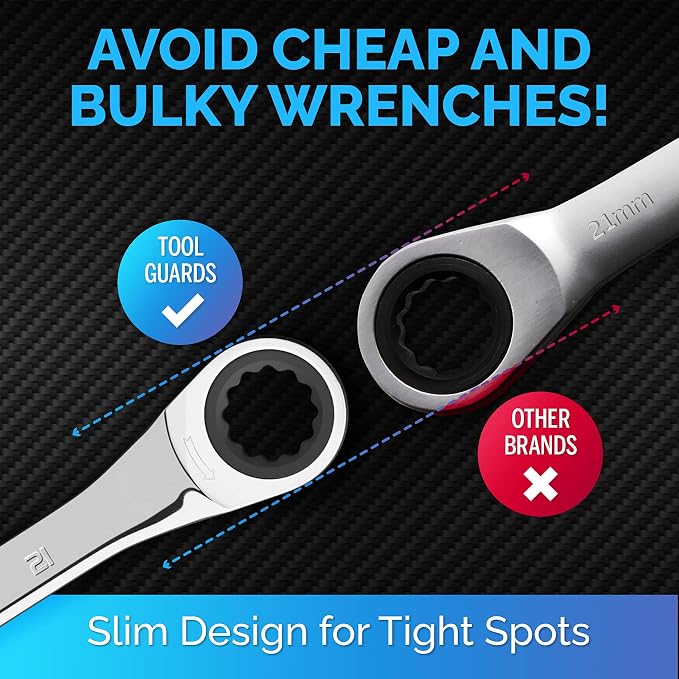Ratcheting Wrench - Slim Profile - Ratchet Wrench, 21 mm Wrench Set