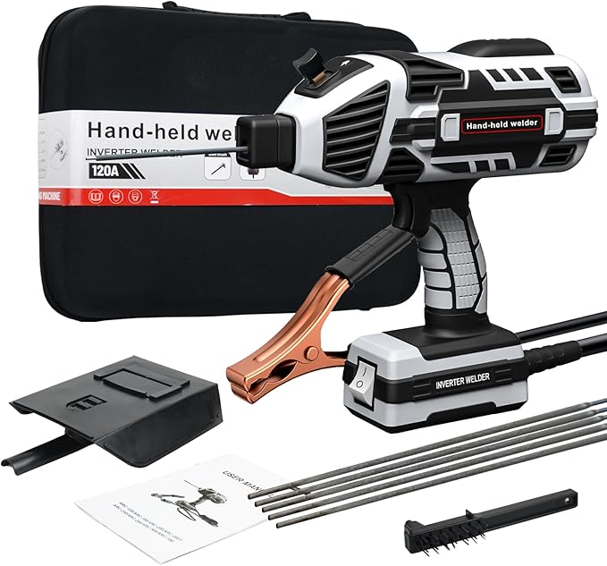 TRQWH Hand Held Welder Gun IGBT Inverter Welding Machine 110V ARC Portable Welder Handheld Welding Gun 5 Variable Current Adjustment Stick Welder, Fit for 1/16"-1/8" Welding Rods (Grey)