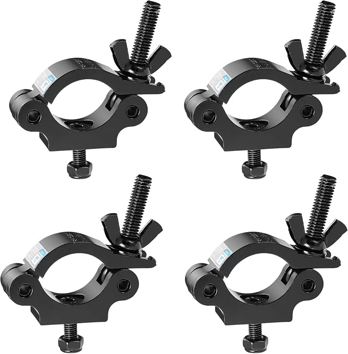 MFL. Heavy Duty Truss Clamp, 660 lb Aluminum Alloy DJ Light Clamps, Fits 1.5-2.0 Inch Truss for Stage Lighting Projector Par Lights, TUV Certificated ID: 50393001, Black, Pack of 4