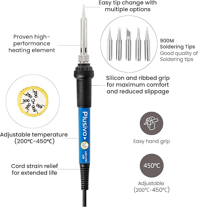 Soldering Iron Kit, 60W Soldering Iron Adjustable Temperature 30-in-1, 5 Solder Tips, Digital Multimeter, Solder Wire, Paste, Desoldering Pump, Tweezers for Electronics Hobby Enthusiast 120V US Plug