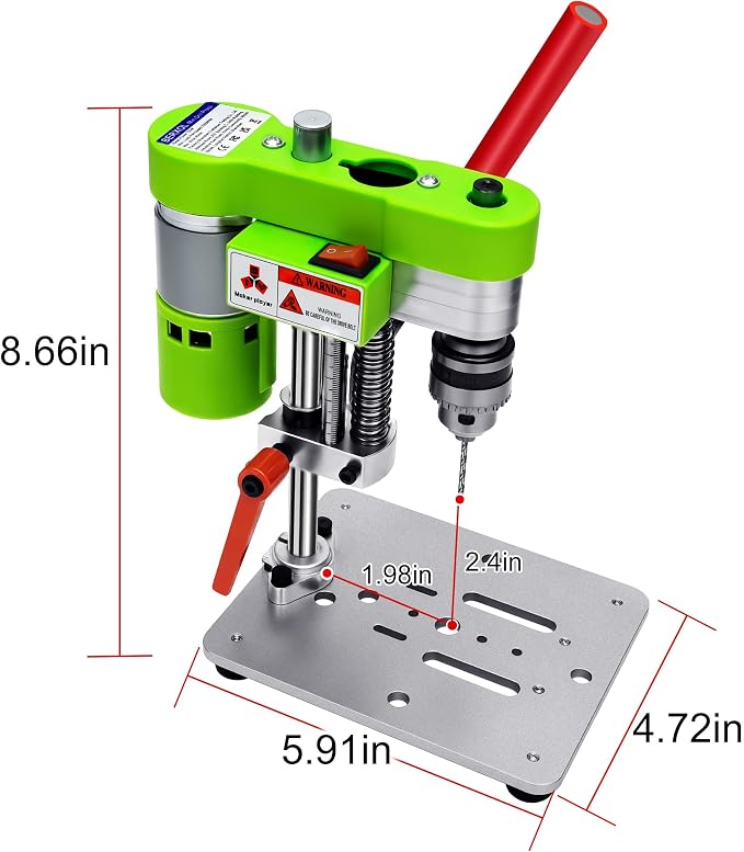 Mini Drill Press, Benchtop Portable Electric Drilling Machine, CNC 795 Motor, B10 Chuck, for Metal, Wood, Jewelry, DIY Crafts (green)