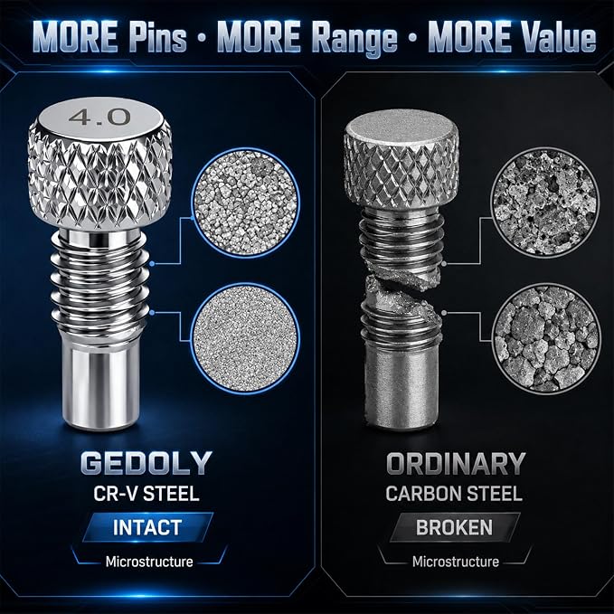 Adjustable Pin Spanner Wrench Set, Heavy Duty Shock & Lock Nut Tool | Fits coilover, shock & suspension lock nuts. Includes 12 pairs Metric/SAE pins. Adjustable hook spanner wrench tool kit.