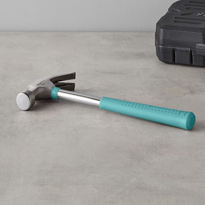 Amazon Basics 8 oz Claw Hammer with Shock Reduction, No-Slip Grip, Turquoise
