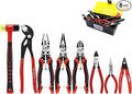 8 PCS Pliers Set with Case for DIY & Home Use | 10” Slip Joint, 8.3” Long Nose, 8.3” Linesman, 7.5” Diagonal, 6” Flush Cutter, 5” Long Nose, 5” Cutter, 25mm Rubber Mallet