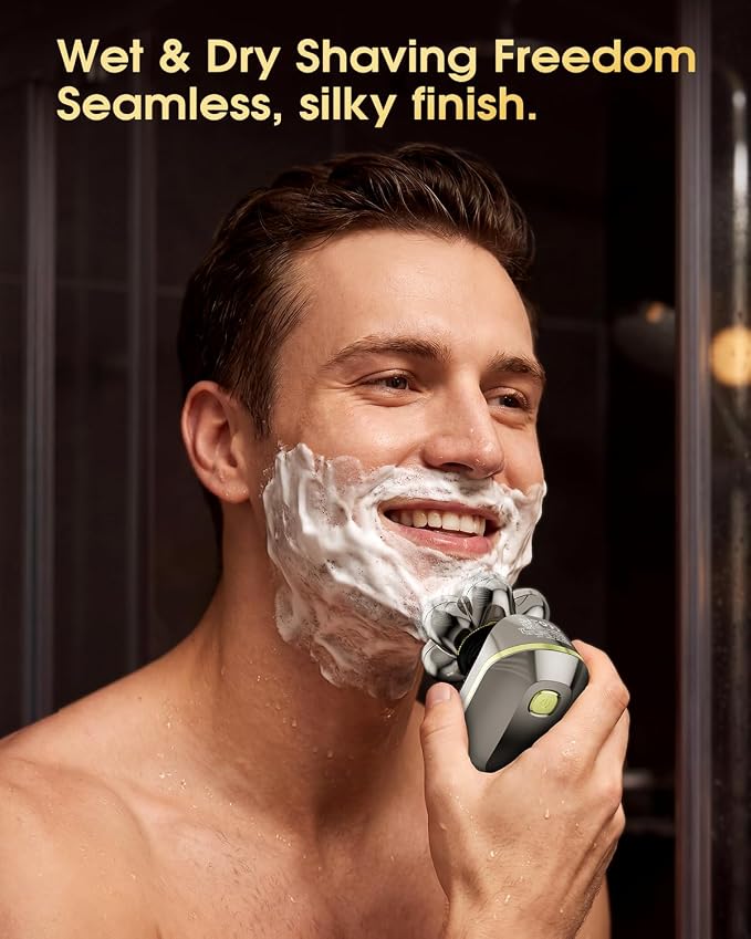 7D Electric Head Shavers for Bald Men, Waterproof Wet & Dry Electric Razor, 5-in-1 Grooming Kit for Home & Travel, Head Shaver with LED Display, 120 Min, Great Gift for Men-Steel Gold