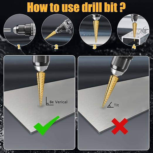3PCS Titanium Step Drill Bit - 4241 HSS Step Bit with Two Straight Flutes, 28 Sizes for Metal, Aluminum, Wood & Plastic, Unibit for Electricians & DIY with Portable Bag