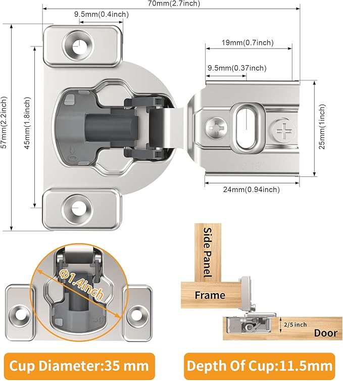 Chibery 50 Pack 9/16" Overlay 4D Concealed Hinges for Face Frame Door, Soft Close On/Off Switch, Self Closing, 105° Open Angle Concealed Stainless Steel Hinges for Framed Cabinet, Satin Nickel