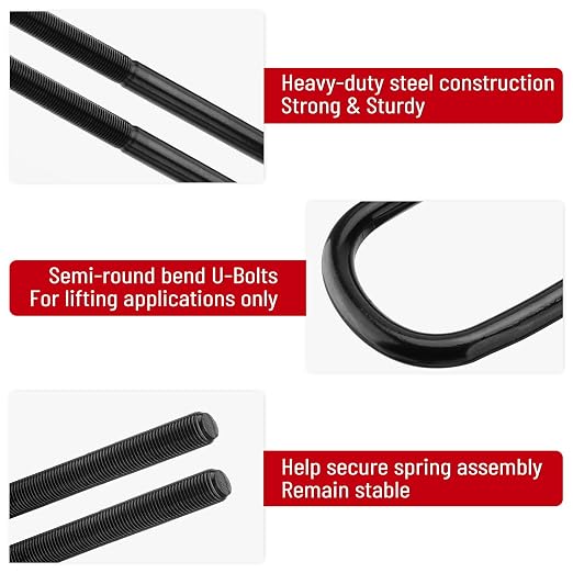 4pcs Semi-Round Bend Front U-Bolts Compatible with Ford F250 F350 Super Duty 4WD 1999-2004 12.5" Long x 3" Wide x 9/16" Threads with Hardware
