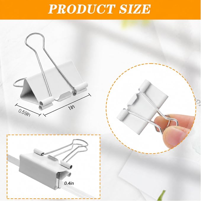 Jetec 500 Pack 1in/25mm White Metal Binder Clips Bulk Medium Reusable Fold Back Binder Clips Paper Clamps Spring Steel Sturdy for Home Office School Supplies