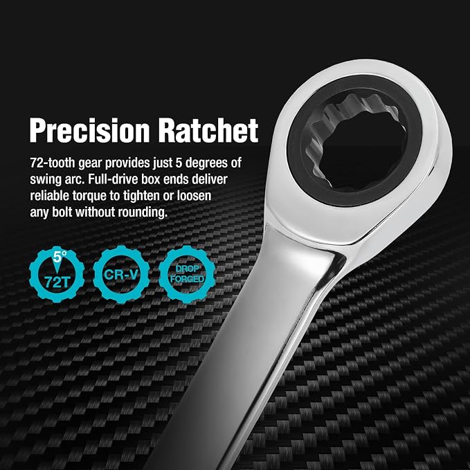 DURATECH 9mm Extra Long Ratcheting Wrench, Metric, CR-V Steel