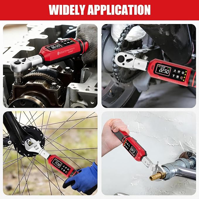 SUERCUP Adjustable Digital Torque Wrench 0.66-44.29Ft.Lb/0.9-60N.m,9x12 mm Open End Hvac Torque Wrench with 3/8 Drive Ratchet Head&42mm Jaw, Vibration, Buzzer,LED Notification for Split AC, Bike, Moto