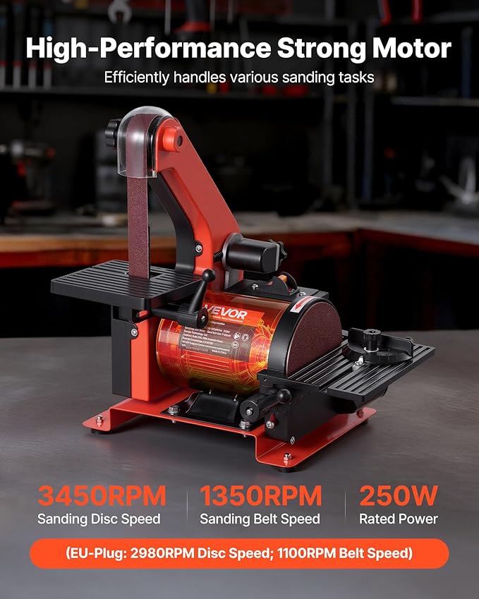 VEVOR 5" Disc Sander & 1" x 30" Belt Sander, 250W Benchtop Belt Disc Sanders Combo with 0-45° Adjustable Worktable & Dust Collection Ports for Woodworking, Furniture Refinishing, DIY Crafting