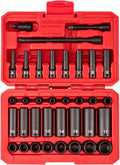 TEKTON 1/4 Inch Drive Impact Socket Set, 35-Piece | SID90405 | (4 - 17 mm), Shallow and Deep, 12-Point, Case