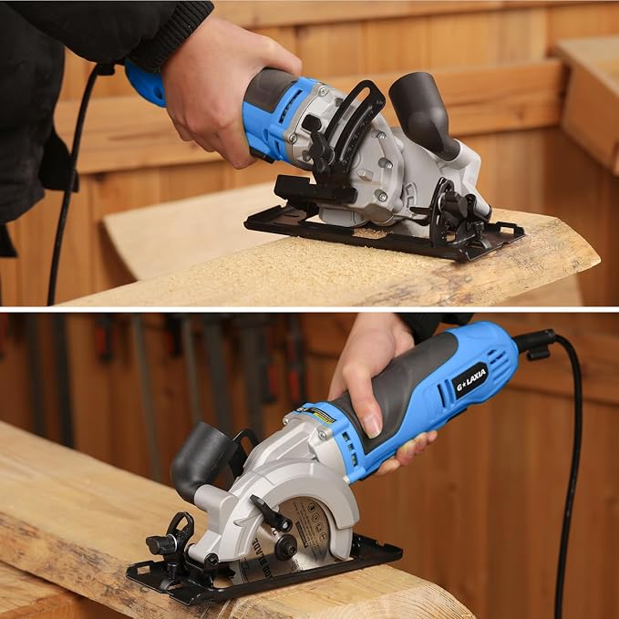 Mini Circular Saw, 6Amp 5200RPM Corded Circular Saw with Rip Guide, 24T TCT Wood Blade & 60T HSS Metal Blade – 1.67" Cutting Depth at 90°, 1" at 45° for Bevel Cuts, for Wood, Thin Metal, PVC