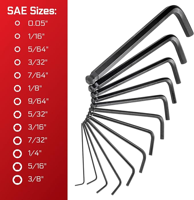 Carbyne 26-Piece Long Arm Ball End Hex (Allen) Key Wrench Set, SAE and Metric Allen Keys, S2 Steel, 0.05 to 3/8 in and 1.27mm to 10mm, For Automotive, Bicycle, Household and Furniture Repair
