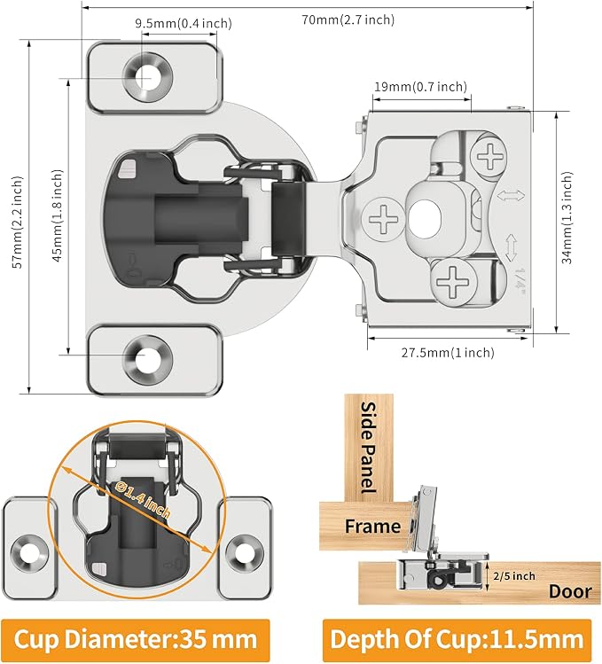 Chibery 30 Pack 1/4" Small Overlay 4D Concealed Hinges for Face Frame Door, Soft Close On/Off Switch, Self Closing, 105° Open Angle Concealed Stainless Steel Hinges for Framed Cabinet, Satin Nickel