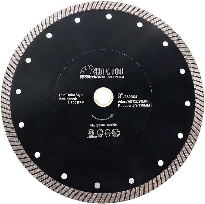 SHDIATOOL Diamond Turbo Blade 9 - Inch Super Thin Cutting Disc for Porcelain Ceramic Tile Granite Dia 230mm