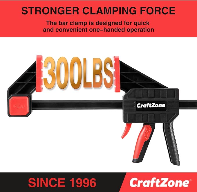 Bar Clamps Wood Clamps for Woodworking 24" One Hand Clamp/Spreader - 2-pack Quick Clamps E-Z Hold Bar Clamps Set F Clamp with 300 lbs Load Limit Medium Duty