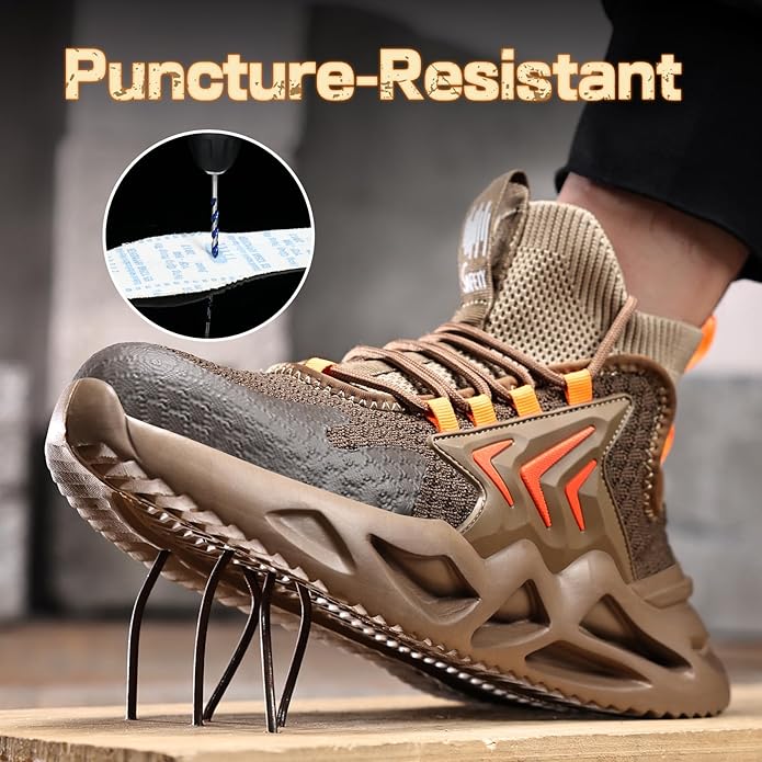 Steel Toe Boots for Men Work Boots for Men Breathable High Top Work Shoes Lightweight Indestructible Safety Shoes Industry Construction Safety Footwear