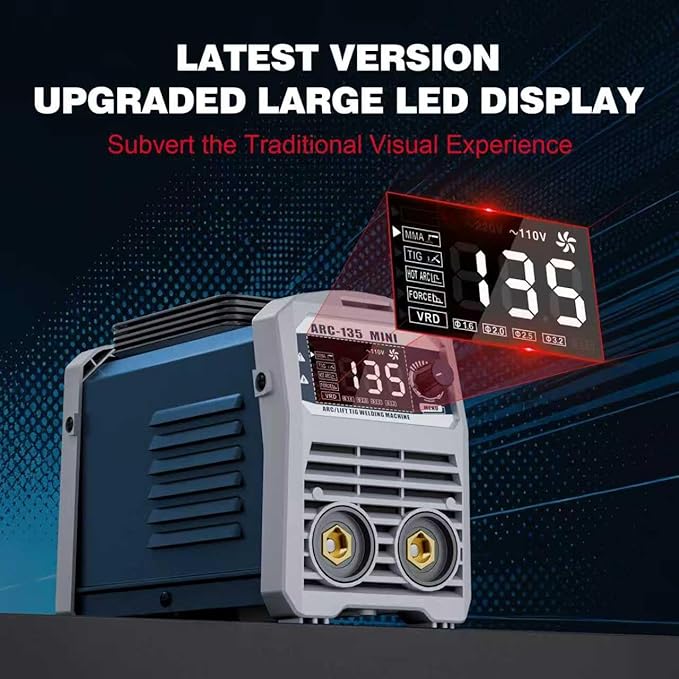 135A 110V Mini Stick Welder & Lift TIG 2-in-1 Portable Welding Machine – Large LED Display, IGBT Inverter, Hot Start/Arc Force/Anti-Stick, VRD Safe for Home DIY & Farm Repair