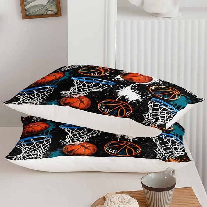 Axolotl Basketball Comforter Set King Size,Basketball Sports Comforter Set,Ball Sport Bedding,Sports Theme Bedding,Grunge Aesthetic Cool Bed for Boys Kids Men,1 Quilt 2 Pillowcases