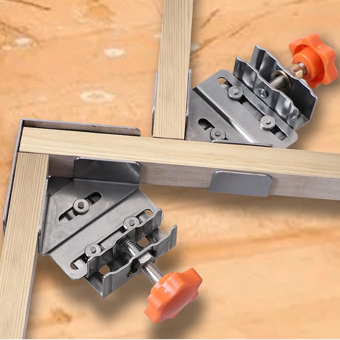 4-Piece Multipurpose 90 Degree Corner Clamp, Professional Stainless Steel Right Angle Clamp, Heavy Duty Woodworking Photo Framing Holder, Open Type for Drawers