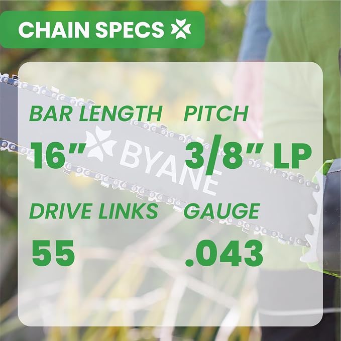 BYANE 16-Inch Carbide Chainsaw Chain 3/8"LP Pitch .043" Gauge 55 DL | Fits Stihl MS170, MS180C, MS192T, and HT131 Pole Saws (Replaces 61PMM355, R55)
