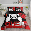 Axolotl Gamer Comforter Set King, 3Pcs Gaming Gamepad Bedding for Men, Games Console Bedding for Adults Room, Video Game Controller Room Decor Gaming Bed Set 1 Comforter with 2 Pillowcases, Black Red