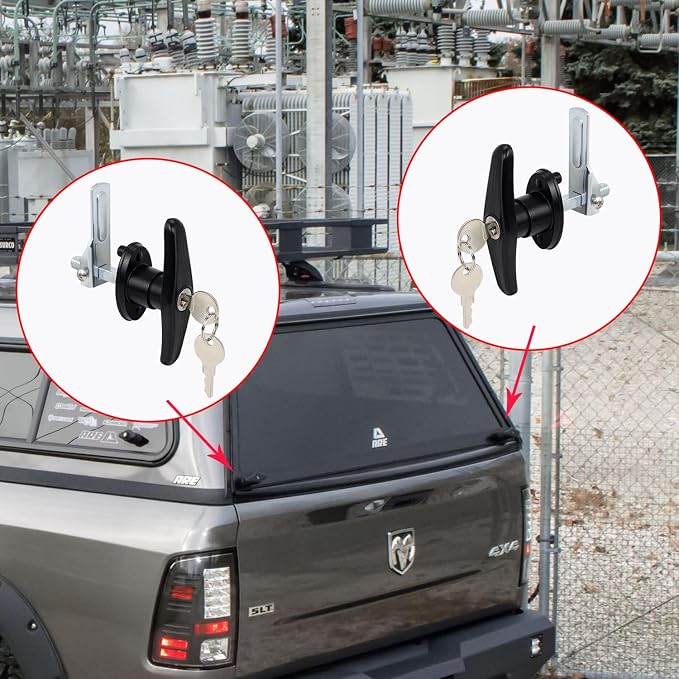 Truck Cap Locking T-Handle, Matching Set T-Handles Lock, Truck Cap Topper Camper Shell Locking T-Handle, Keyed Alike Black T-Handle Lock kit (Left&Right)-Complete Set (2 Locks)