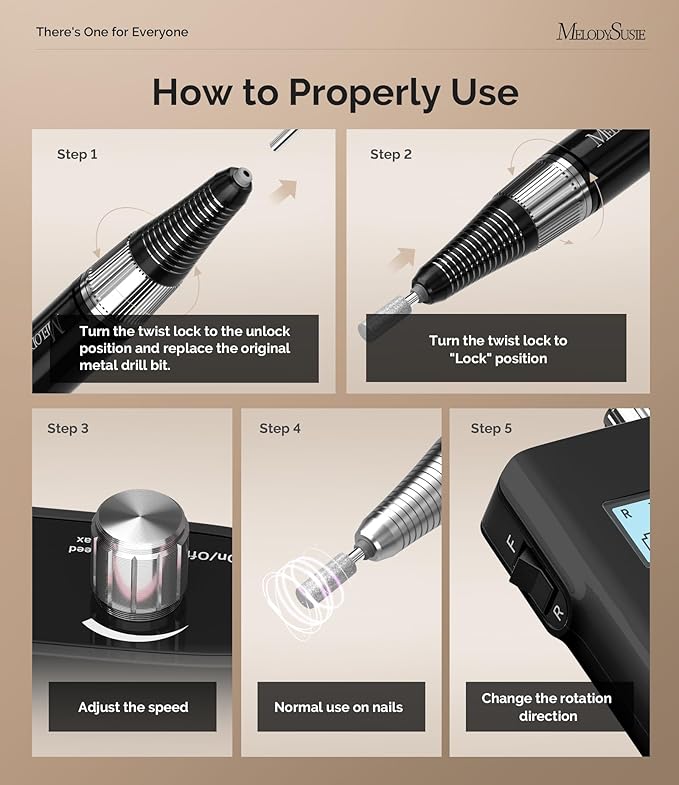 MelodySusie Entry-Level Clip-On Rechargeable Nail Drill, SC320H 30000RPM Popular Classic E-File with LCD Display for Manicure Shaping & Gel Removal, Perfect for Training, Nail Art Practice & Home Use