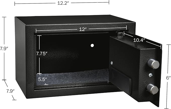 Digital Safe - Electronic Steel Safe with Keypad and Manual Override Keys - Protect Money, Jewelry, Passports - For Home, Business by Stalwart (Black), 12.2" (L) x 7.9" (W) x 7.9" (H)