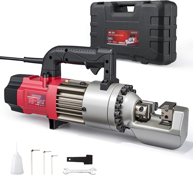 7/8" Electric Hydraulic Rebar Cutter 2-2.5s Cutting Speed Portable Rebar Cutter Cutting Rebar 4-22mm #7 1150w 120v/60hz (RC22-Red)