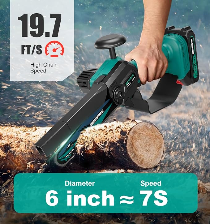 WEMARS Mini Chainsaw Cordless, 6-Inch Portable Electric Chainsaw with Security Lock-Handheld Small Power Chain Saws with 2 Battery Powered For Wood/Trees Cutting/Courtyard Garden, 2025 UPGRADE