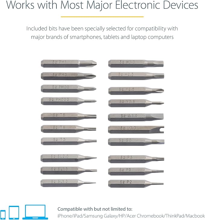StarTech.com 20-Bit Electric Precision Screwdriver Set - Portable/Mini Battery Powered Bit Driver Kit for Electronics, Laptop, Computer, Tablet & Phone Repairs - Magnetic - Cordless, TAA