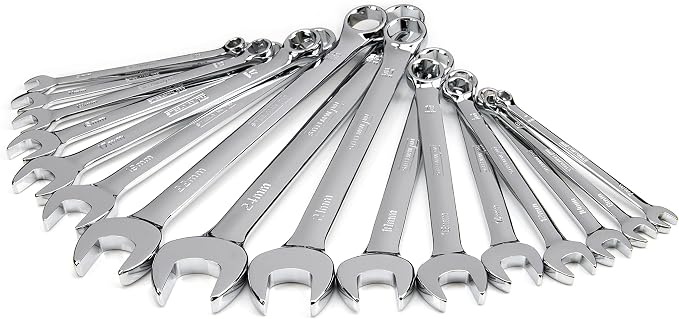 Steelman Pro 16-Piece Metric 6-Point Combination Wrench Tool Set, Durable Steel with Full Polish Chrome, Stamped Size Callouts