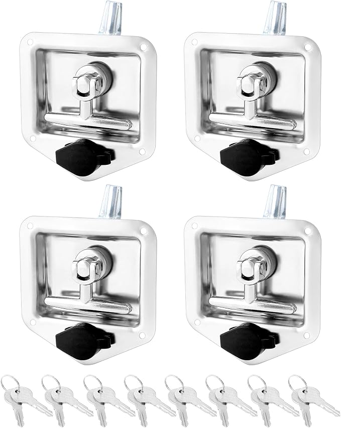 QWORK Stainless Steel T-Handle Latch Kit, 4 Lock Latches and 8 Keys Perfect for RVs, Campers and Trailers