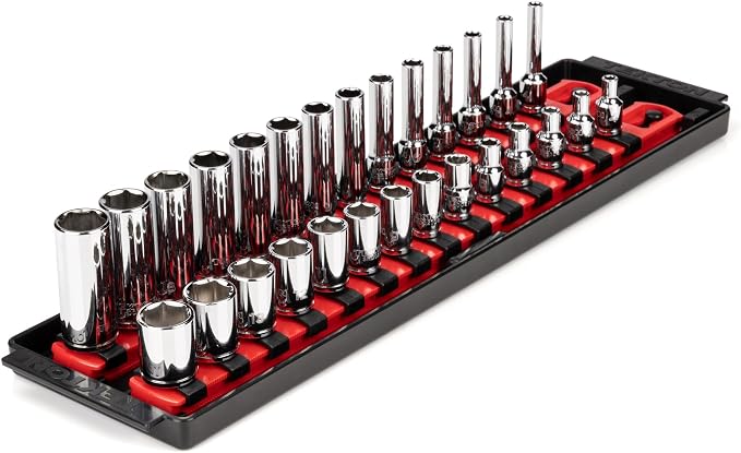 TEKTON 1/4 Inch Drive 6-Point Socket Set, 28-Piece | SHD90211 | (4 - 15 mm), Shallow and Deep, Socket Rail