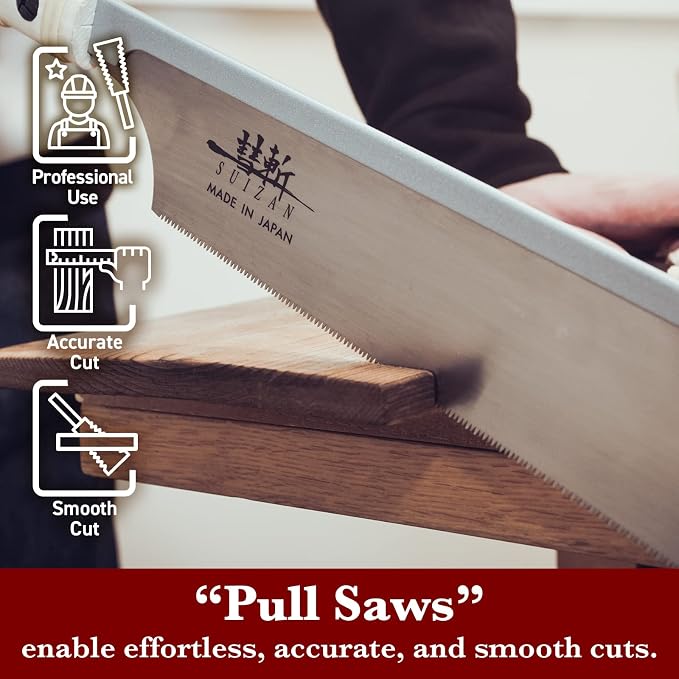 SUIZAN Dozuki Dovetail Saw 9.5" Rip Cross Cut - Japanese Pullsaw Hand Saws | Professional Pull Saw for Woodworking Joinery Tenon Furniture Making DIY Tools Fine Wood Cut Miter Sharp Replaceable Blade