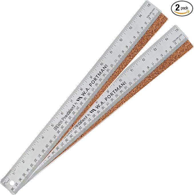 Breman Precision Metal Ruler 15 Inch Cork Back – 2 Pk Stainless Steel Straight Edge, Flexible Non-Slip Metal Ruler with Cork Backing – Imperial & Metric for Crafting, School, Workshop & Home Use