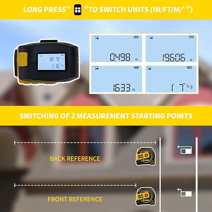 2-in-1 Laser Tape Measure 262ft Rechargeable Digital Tape Measure with Laser 16Ft Construction Measuring Tape for Woodworking and DIY, Pythagorean, Area, Volume, Ft/Ft+in/in/M Unit Magnetic Hook