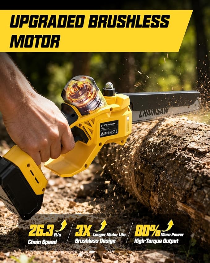 Electric Mini Chainsaw Compatible with DeWalt 20V Max, Tool only | 6" 8" Chain Saw for Branch Cutting, Tree Trimming, Shrub Trimming, Small Logs, Garden, Orchard, Yard Cleanup, Men Gifts