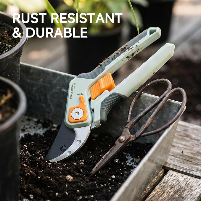 PrunePro Pruning Shears for Gardening - 8" Professional Bypass Hand Pruner Up to 1 Inch Cut Capacity Sharp Stainless Steel Blade Garden Scissors Plant Flower Garden Clipper 1 Pack