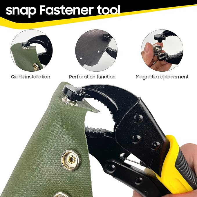 Heavy Duty Snap Fastener Tool kit, Punching Function, Snap Button Tool with Adjustable Setter, 15mm snap Tool with 100 Sets Boat Cover Snaps