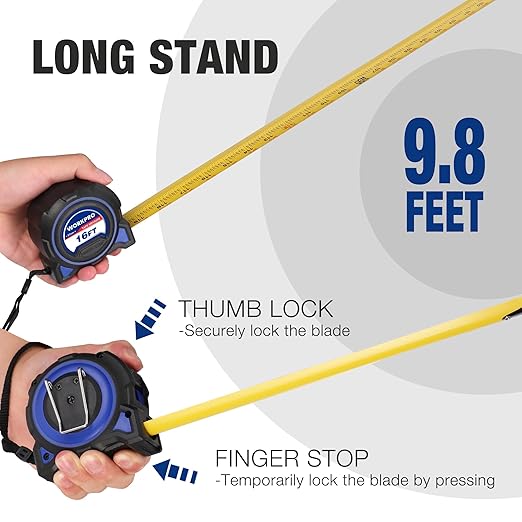 WORKPRO 16FT Tape Measure, 2 Pcs Heavy Duty Retractable Tape Measurement, Double Retract Long Stand Measuring Tape Accuracy 1/32 for Engineer, with Magnetic Hook, Belt Clip, Rubber Protective Casing