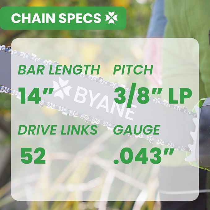 BYANE 14-Inch Carbide Chainsaw Chain 3/8"LP Pitch .043" Gauge 52 DL | Fits Milwaukee M18 FUEL (2727-20), EGO CS1400, Ryobi, and Makita XCU03