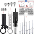Hilitchi Professional Rivet Gun Adapter Kit with 210Pcs M3 M4 M5 Aluminum Assorted Rivets, 4Pcs Different Matching Nozzle Bolts, Wrench and Clamping Fixture for Cordless Drill, Sheet Metal Work