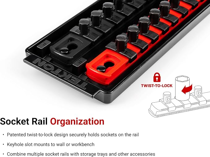 TEKTON 3/8 Inch Drive 6-Point Socket Set, 42-Piece | SHD91218 | (5/16 - 3/4 in., 8 - 19 mm), Shallow and Deep, Socket Rail