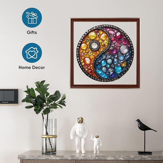 Delobil Puzzles for Adults 500 Pieces, 5MM Thick Colorful Crystal Yin-yang Wooden Puzzles, Gemstones Jigsaw Puzzles for Adults and Kids, Family Game Gift 16.5 * 16.5Inch