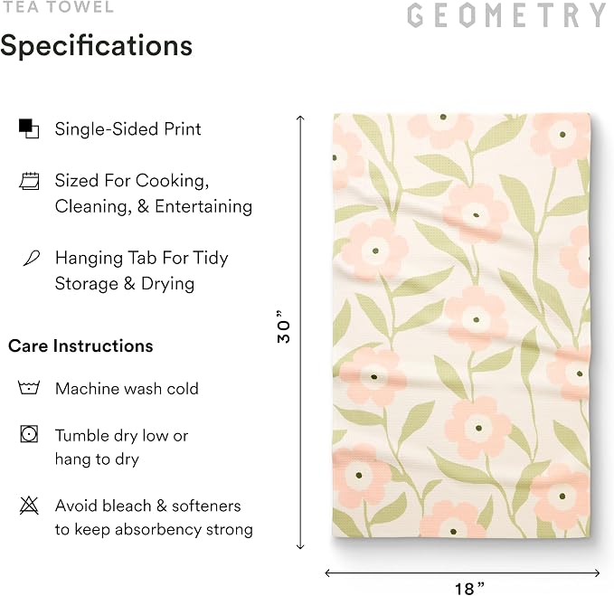 GEOMETRY Tea Towels – Spring & Summer Collection – Quick-Dry, Ultra-Absorbent, Reusable Microfiber Kitchen Towels for Drying & Cleaning - Meadowlight - 3 Pack